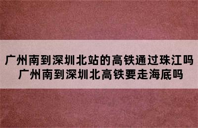 广州南到深圳北站的高铁通过珠江吗 广州南到深圳北高铁要走海底吗